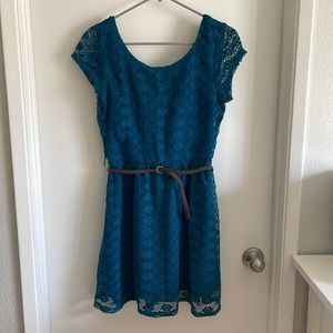 Teal lace short sleeve dress